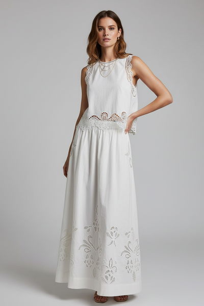 Sleeveless Lace-Trim Blouse