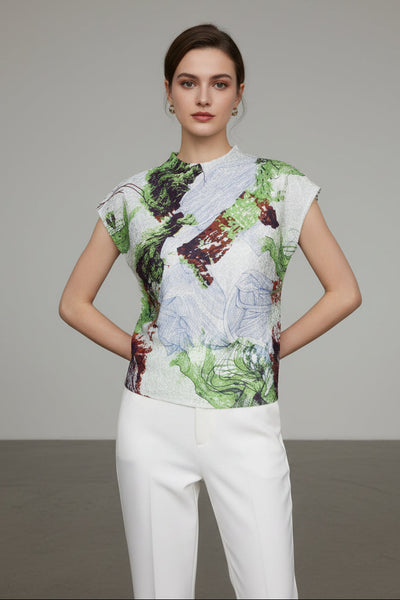 Artistic Print Textured Top