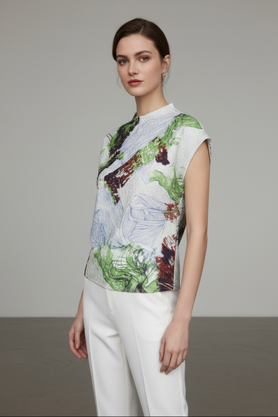 Artistic Print Textured Top