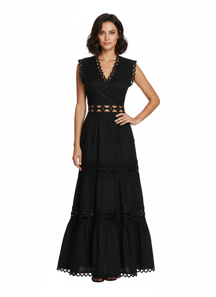 Eyelet Embroidery Sleeveless Maxi Dress
