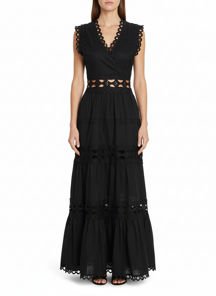 Eyelet Embroidery Sleeveless Maxi Dress
