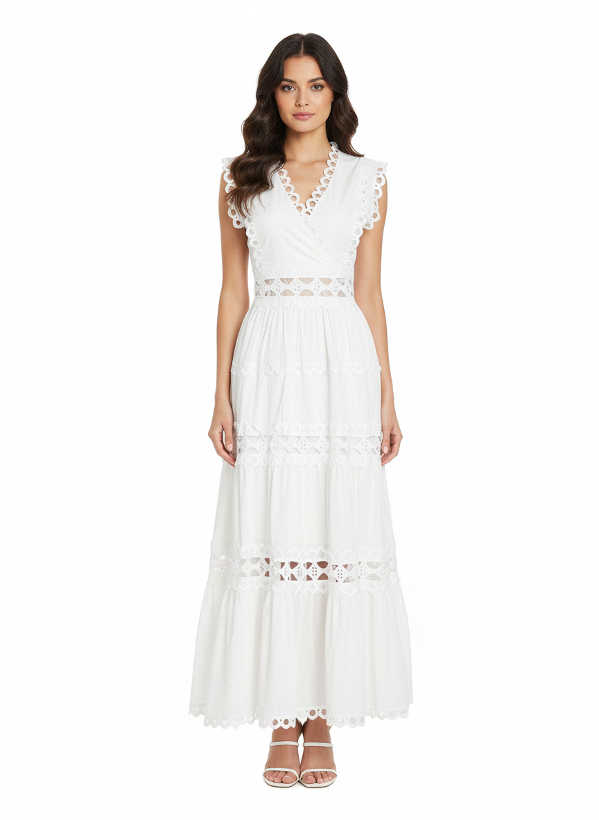 Eyelet Embroidery Sleeveless Maxi Dress