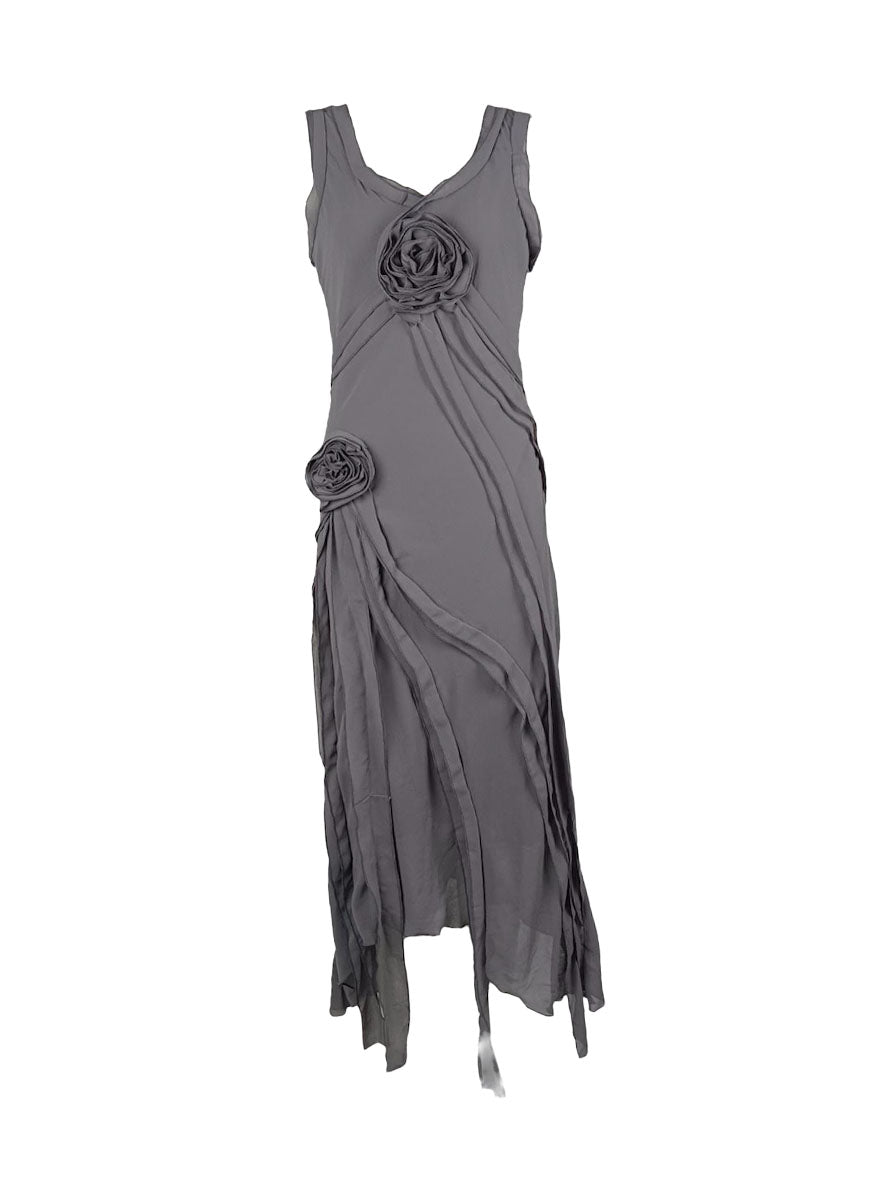 8240005 Rose Trimmed Asymmetric Dress *Last Piece