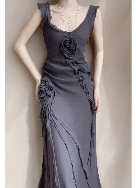 8240005 Rose Trimmed Asymmetric Dress *Last Piece