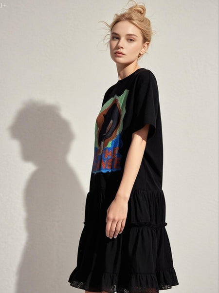 8250002 Graphic Cat Ruffle Dress