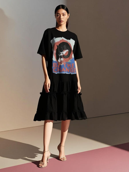 8250002 Graphic Cat Ruffle Dress