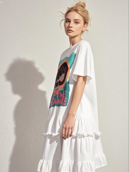 8250002 Graphic Cat Ruffle Dress