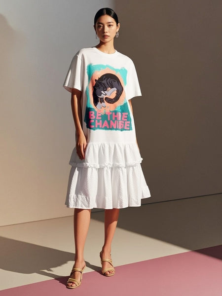 8250002 Graphic Cat Ruffle Dress