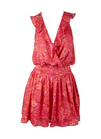 8250013 Ruffle-Front Floral Printed Dress