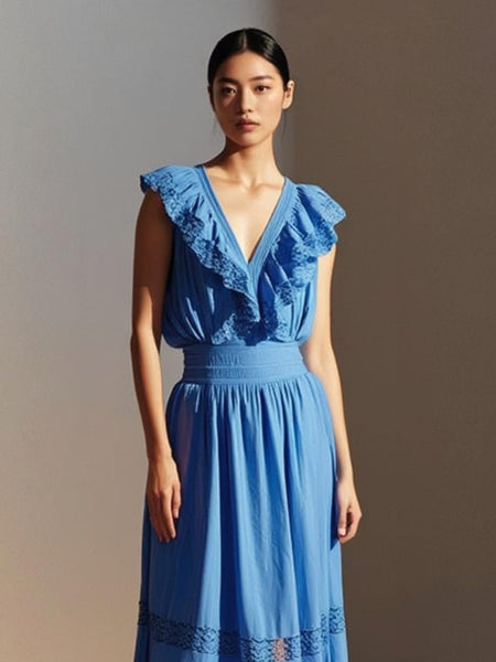 8250014 Ruffle Lace Maxi Dress