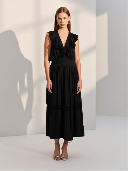 8250014 Ruffle Lace Maxi Dress