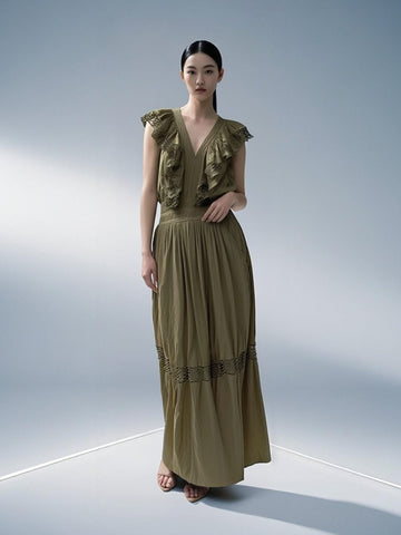 8250014 Ruffle Lace Maxi Dress