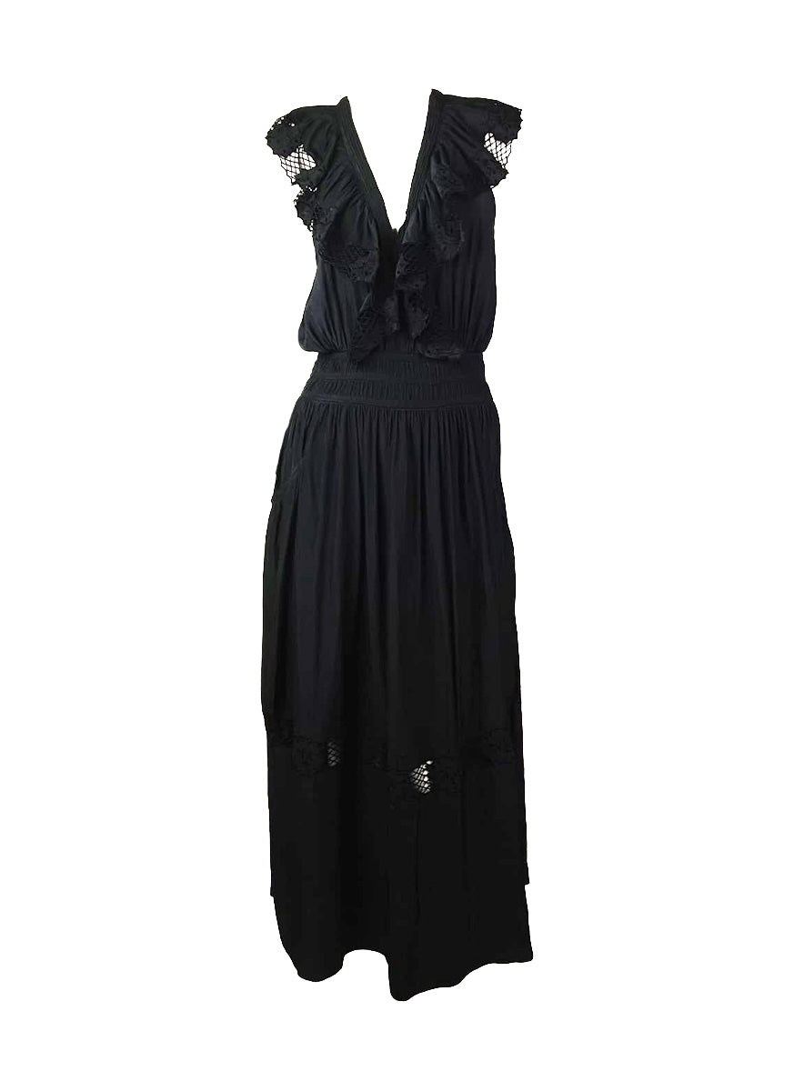 8250014 Ruffle Lace Maxi Dress