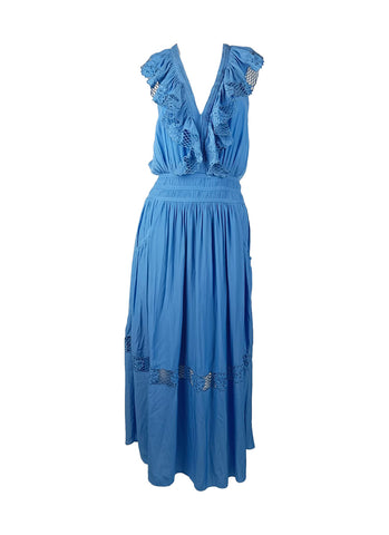 8250014 Ruffle Lace Maxi Dress
