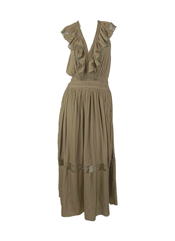 8250014 Ruffle Lace Maxi Dress
