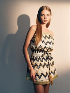 8250018 Textured Crochet Strapless Mini Dress