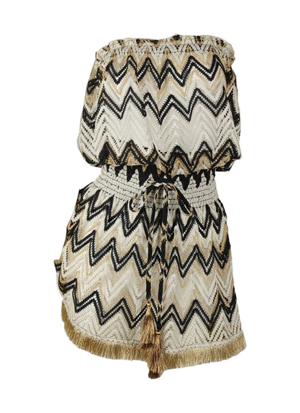 8250018 Textured Crochet Strapless Mini Dress