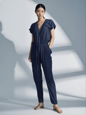 8250020 Flutter Sleeves V-Neck Jumpsuit