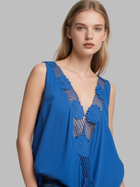 8250023 Lace-Inset Casual Blouse