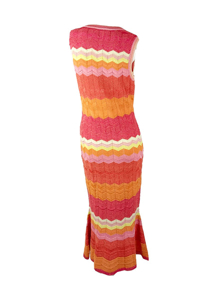 8250029 Zigzag Stripes Crochet Midi Dress