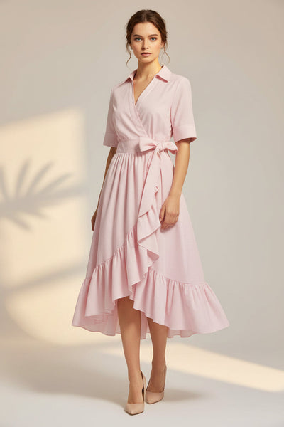 Ruffled Wrap Shirt Dress