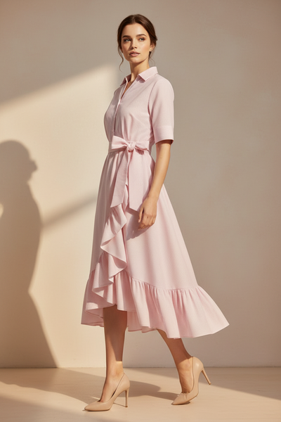 Ruffled Wrap Shirt Dress