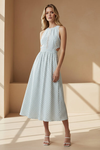 A-line Striped Midi Dress