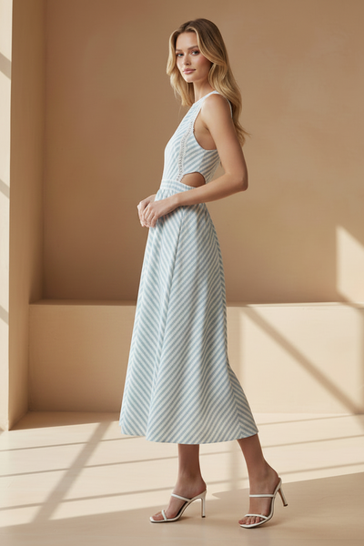 A-line Striped Midi Dress