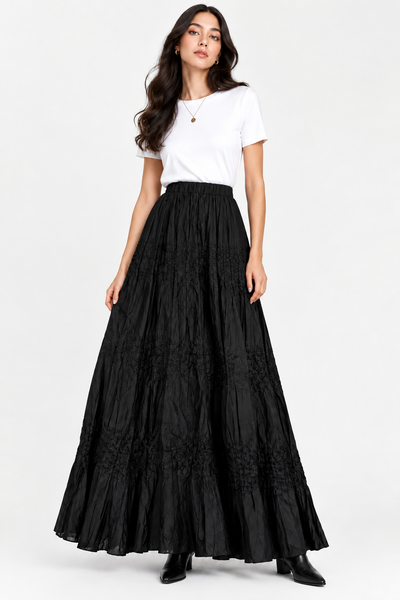 Textured Pleated Maxi Skirt