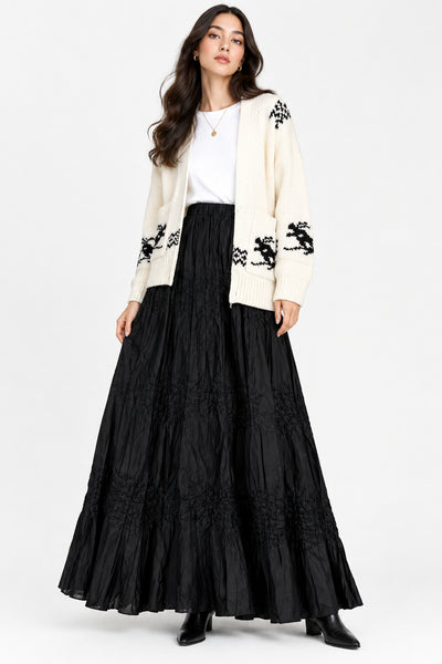 Textured Pleated Maxi Skirt