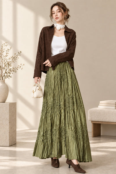 Textured Pleated Maxi Skirt