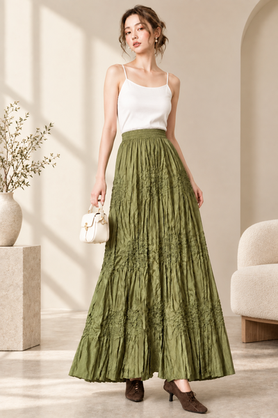 Textured Pleated Maxi Skirt