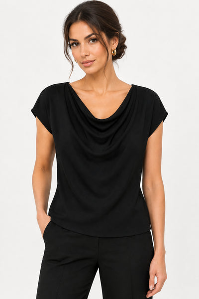 Draped Cowl-neck Knit Top