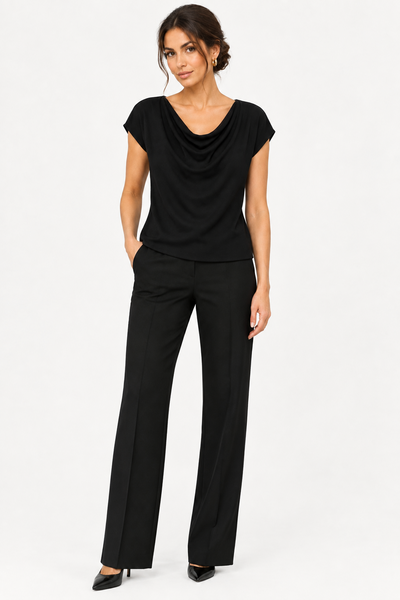 Draped Cowl-neck Knit Top
