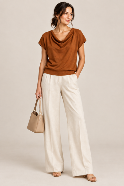 Draped Cowl-neck Knit top