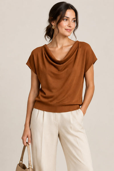 Draped Cowl-neck Knit top