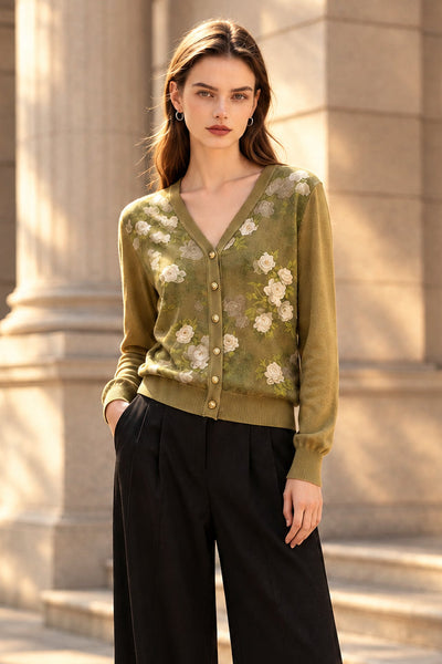 Meadow Print Silk Cardigan