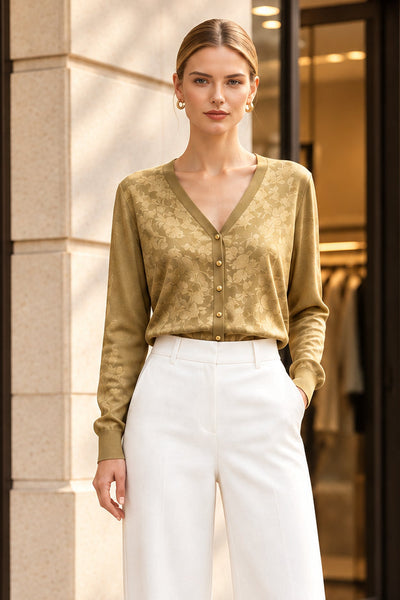 Floral V-neck Silk Cardigan