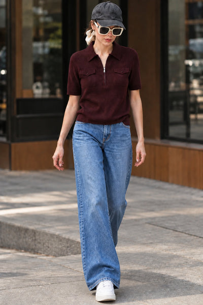 Pocket-front Knit Polo Top