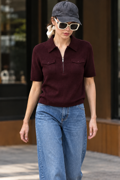 Pocket-front Knit Polo Top