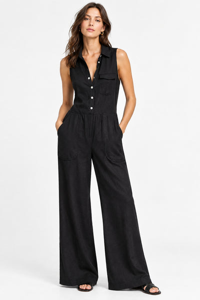 Button Front Wide Leg Jumpsuit