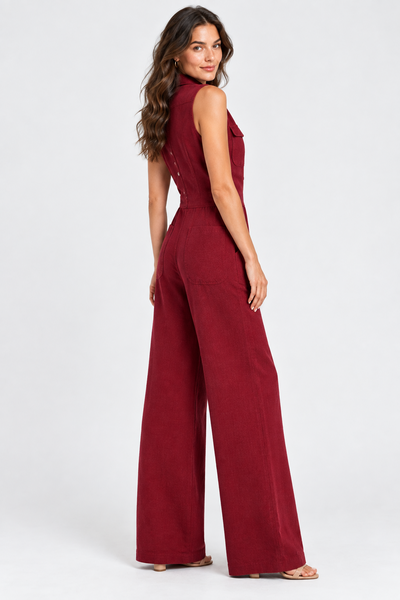 Button Front Wide Leg Jumpsuit