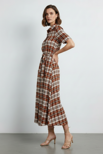 Plaid Pleated Maxi Dress