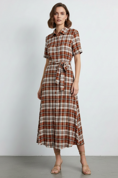Plaid Pleated Maxi Dress