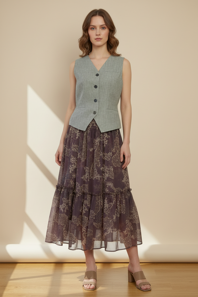 Sleeveless Top & Floral Printed Skirt