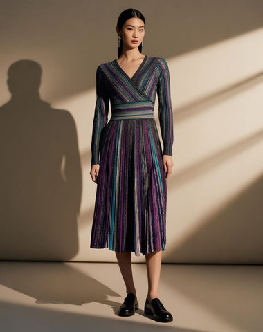 9250003 Multicolored Vertical Striped Dress