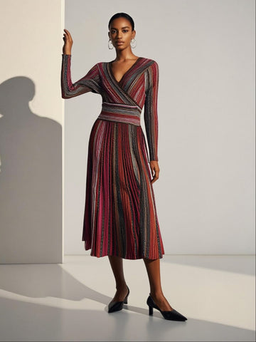 9250003  Multicolored Vertical Striped Dress