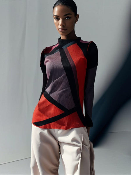 9250004 Geometric Cap Sleeve Top