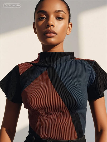 9250004 Geometric Cap Sleeve Top