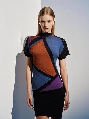9250004 Geometric Cap Sleeve Top